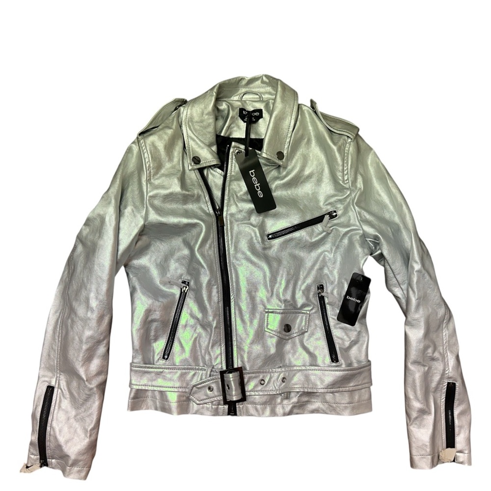 New! Bebe Silver Metallic Women's Jacket- Medium